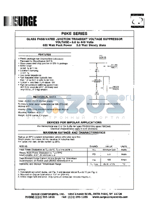 P6KE datasheet - GLASS PASSIVATED JUNCTION TRANSIENT VOLTAGE SUPPRESSOR VOLTAGE-6.8 to 440 Volts