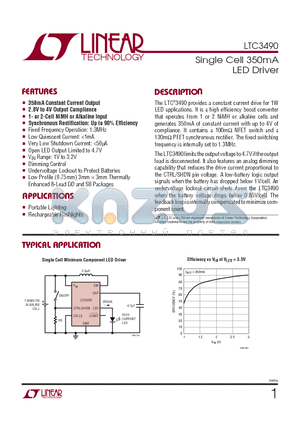 LTC3490 datasheet - Single Cell 350mA LED Driver