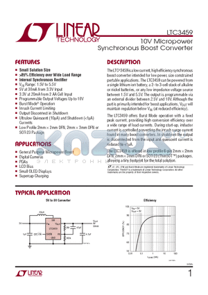 LTC3459ES6-PBF datasheet - 10V Micropower Synchronous Boost Converter
