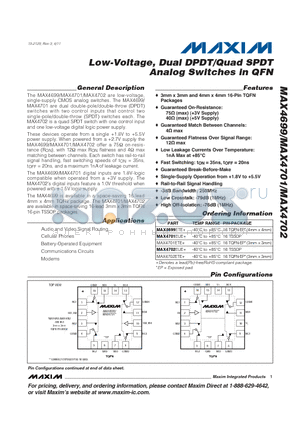 MAX4699ETE datasheet - Low-Voltage, Dual DPDT/Quad SPDT Analog Switches in QFN