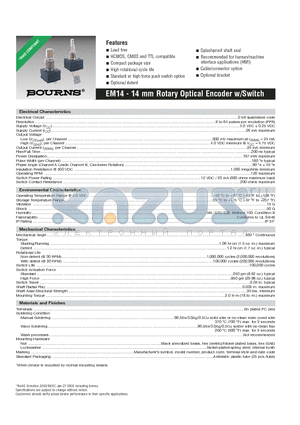 EM14C0B-B25-R032S datasheet - Rotary Optical Encoder w/Switch