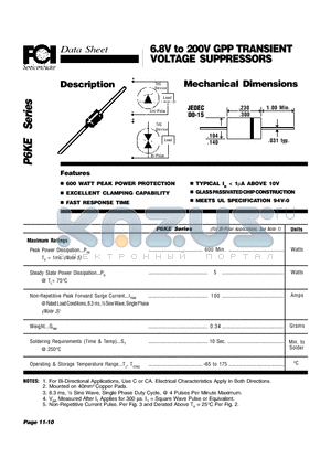 P6KE-10A datasheet - 6.8V to 200V GPP TRANSIENT VOLTAGE SUPPRESSORS