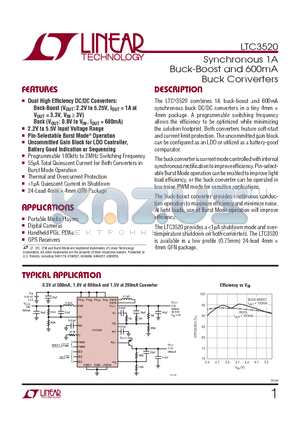 LTC3520 datasheet - Synchronous 1A Buck-Boost and 600mA Buck Converters