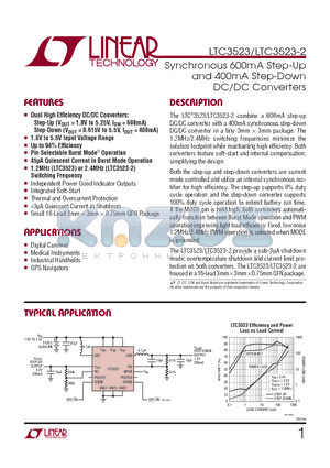LTC3523 datasheet - Synchronous 600mA Step-Up and 400mA Step-Down DC/DC Converters