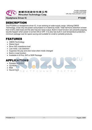 PT2309-DL datasheet - Headphone Driver IC