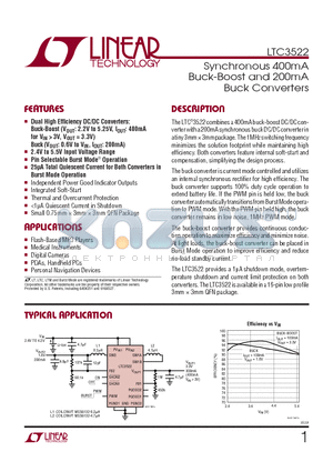 LTC3522 datasheet - Synchronous 400mA Buck-Boost and 200mA Buck Converters