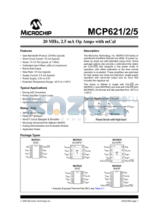 MCP621T-E/SN datasheet - 20 MHz, 2.5 mA Op Amps with mCal