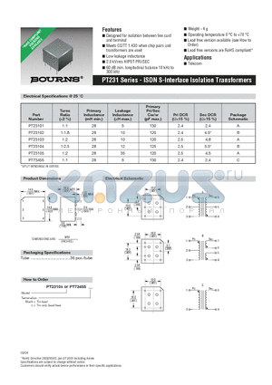 PT23105 datasheet - ISDN S-Interface Isolation Transformers