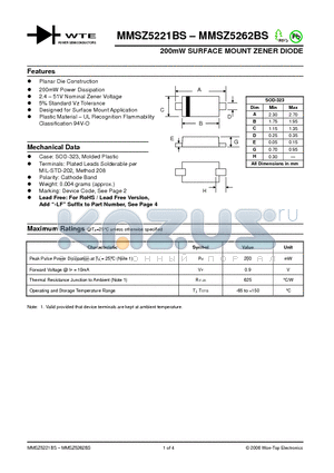 MMSZ5225BS-T1 datasheet - 200mW SURFACE MOUNT ZENER DIODE