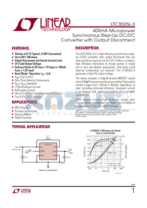 LTC3525L-3 datasheet - 400mA Micropower Synchronous Step-Up DC/DC Converter with Output Disconnect