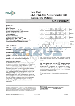 MXR9500G datasheet - Low Cost a1.5 g Tri Axis Accelerometer with Ratiometric Outputs
