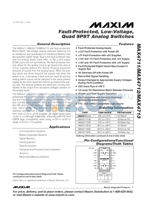 MAX4711-MAX4713 datasheet - Fault-Protected, Low-Voltage, Quad SPST Analog Switches