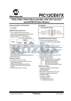 PIC12CE674-10I/JW datasheet - 8-Pin, 8-Bit CMOS Microcontroller with A/D Converter and EEPROM Data Memory