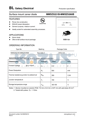 MMSZ5226B datasheet - Surface mount zener diode