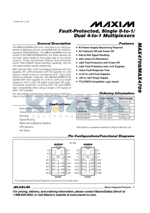 MAX4708 datasheet - Fault-Protected, Single 8-to-1/ Dual 4-to-1 Multiplexers