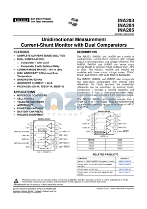 INA203 datasheet - Unidirectional Measurement Current-Shunt Monitor with Dual Comparators