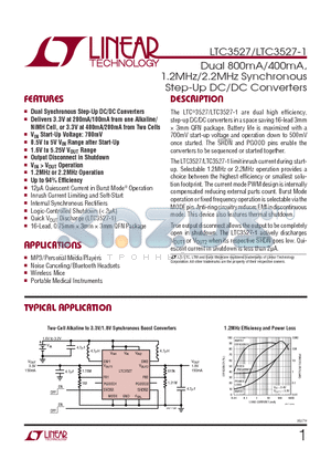 LTC3527EUD-TRPBF datasheet - Dual 800mA/400mA, 1.2MHz/2.2MHz Synchronous Step-Up DC/DC Converters