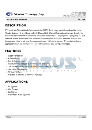 PT2323 datasheet - 6-Ch Audio Selector