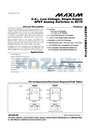 MAX4716EXK-T datasheet - 0.4, Low-Voltage, Single-Supply SPST Analog Switches in SC70