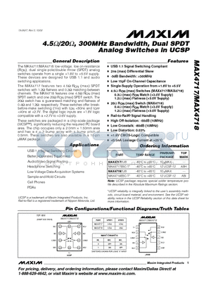 MAX4717 datasheet - 4.5 /20 , 300MHz Bandwidth, Dual SPDT Analog Switches in UCSP