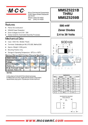 MMSZ5227B datasheet - 500 mW Zener Diodes 2.4 to 39 Volts