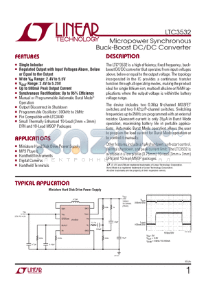LTC3532EMS-TRPBF datasheet - Micropower Synchronous Buck-Boost DC/DC Converter