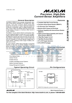 MAX472 datasheet - Precision, High-Side Current-Sense Amplifiers