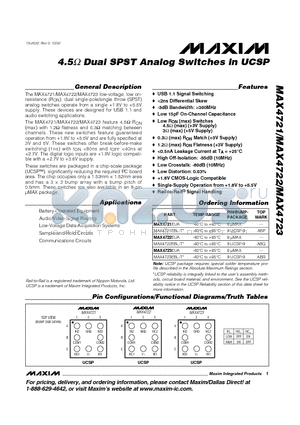 MAX4722EBL-T datasheet - 4.5 Dual SPST Analog Switches in UCSP