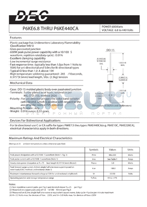 P6KE10 datasheet - POWER 600Watts VOLTAGE 6.8 to 440 Volts