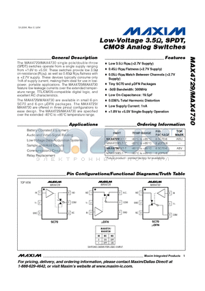 MAX4729 datasheet - Low-Voltage 3.5ohm, SPDT, CMOS Analog Switches