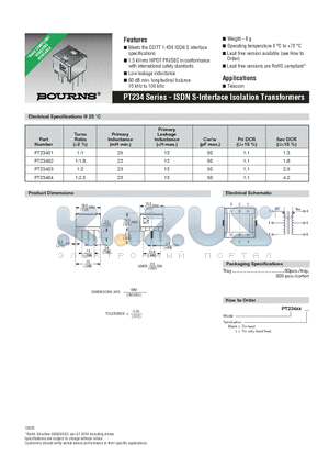 PT23403 datasheet - ISDN S-Interface Isolation Transformers