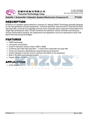 PT2353 datasheet - Satellite  Subwoofer 3-Speaker System Electronics Crossover IC