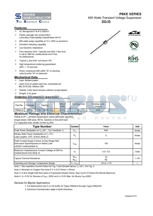 P6KE10 datasheet - 600 Watts Transient Voltage Suppressor