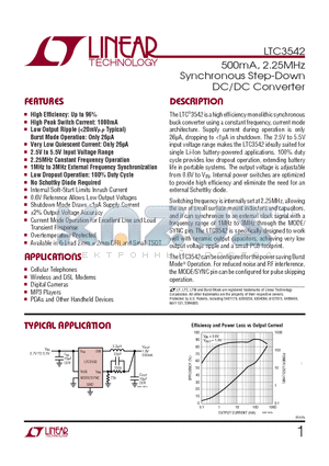 LTC3542EDC-PBF datasheet - 500mA, 2.25MHz Synchronous Step-Down DC/DC Converter