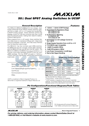 MAX4731EUA datasheet - 50 Dual SPST Analog Switches in UCSP