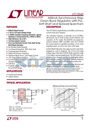 LTC3543EDCB datasheet - 600mA Synchronous Step Down Buck Regulator with PLL, Soft-Start and Spread Spectrum