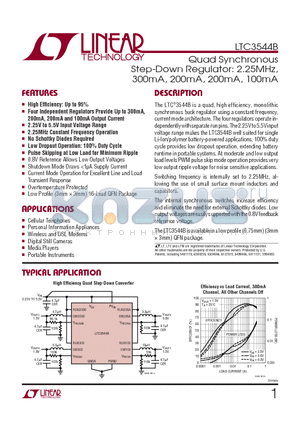 LTC3544BEUD datasheet - Quad Synchronous Step-Down Regulator: 2.25MHz, 300mA, 200mA, 200mA, 100mA