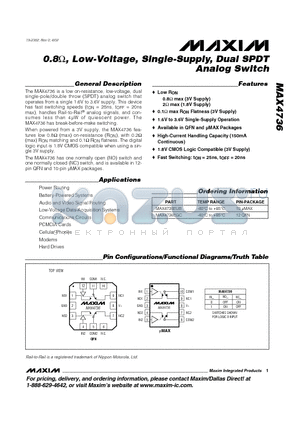 MAX4736EUB datasheet - 0.8, Low-Voltage, Single-Supply, Dual SPDT Analog Switch