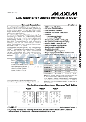 MAX4737EUD datasheet - 4.5ohm Quad SPST Analog Switches in UCSP