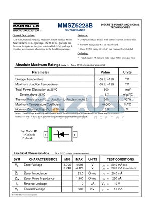 MMSZ5228B datasheet - 5% TOLERANCE