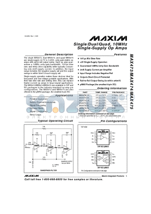 MAX473MJA datasheet - Single/Dual/Quad, 10MHz Single-Supply Op Amps