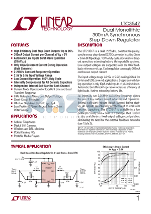 LTC3547EDDB-1 datasheet - Dual Monolithic 300mA Synchronous Step-Down Regulator