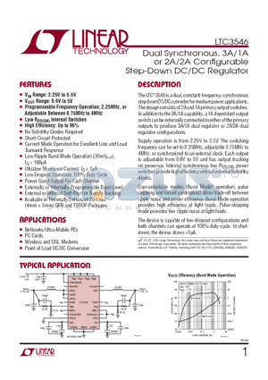 LTC3546EFETRPBF datasheet - Dual Synchronous, 3A/1A or 2A/2A Confi gurable Step-Down DC/DC Regulator