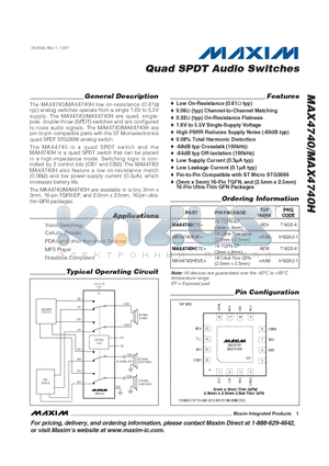 MAX4740HETE+ datasheet - Quad SPDT Audio Switches