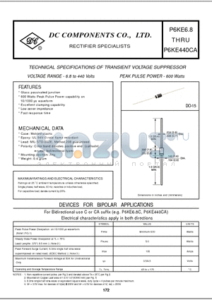 P6KE100A datasheet - TECHNICAL SPECIFICATIONS OF TRANSIENT VOLTAGE SUPPRESSOR