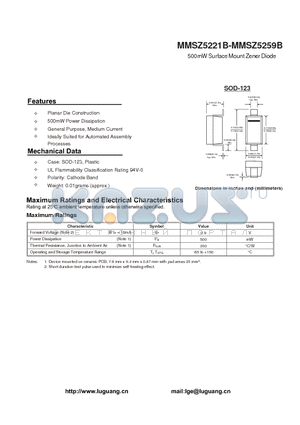 MMSZ5228B datasheet - 500mW Surface Mount Zener Diode