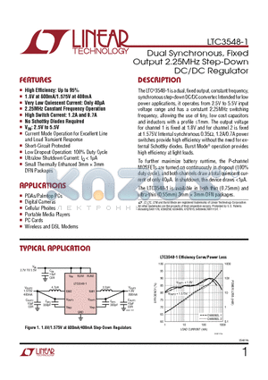 LTC3548EKD-1-PBF datasheet - Dual Synchronous, Fixed Output 2.25MHz Step-Down DC/DC Regulator