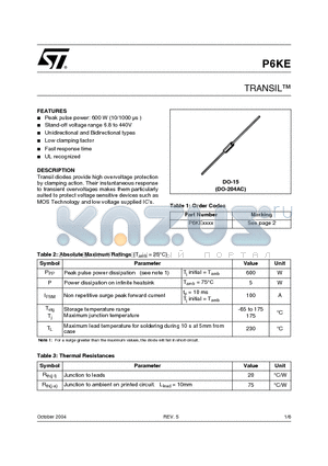 P6KE100A datasheet - TRANSIL