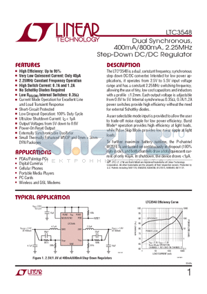 LTC3548IDD-PBF datasheet - Dual Synchronous, 400mA/800mA, 2.25MHz Step-Down DC/DC Regulator