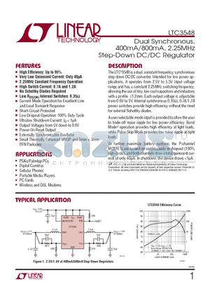 LTC3548IMSE-PBF datasheet - Dual Synchronous, 400mA/800mA, 2.25MHz Step-Down DC/DC Regulator